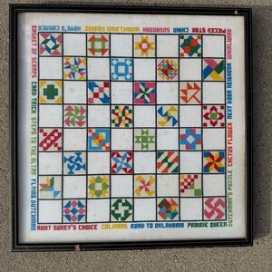 Vintage Quilt Sampler Cross Stitch Framed Folk Art Americana 18x18